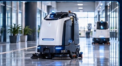 Einsatzfelder: Scheuersaugroboter prüft roboterfähige Flächen in einem Bürogebäude