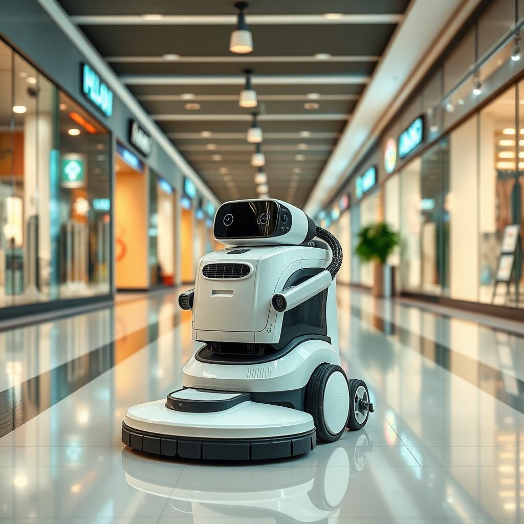 Reinigungsroboter in einer Einkaufspassage