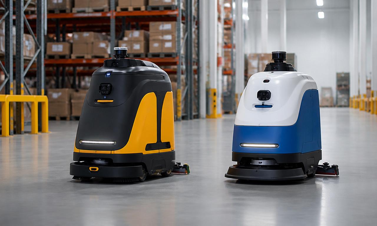 Zwei professionelle autonome Scheuersaugmaschinen im Vergleich