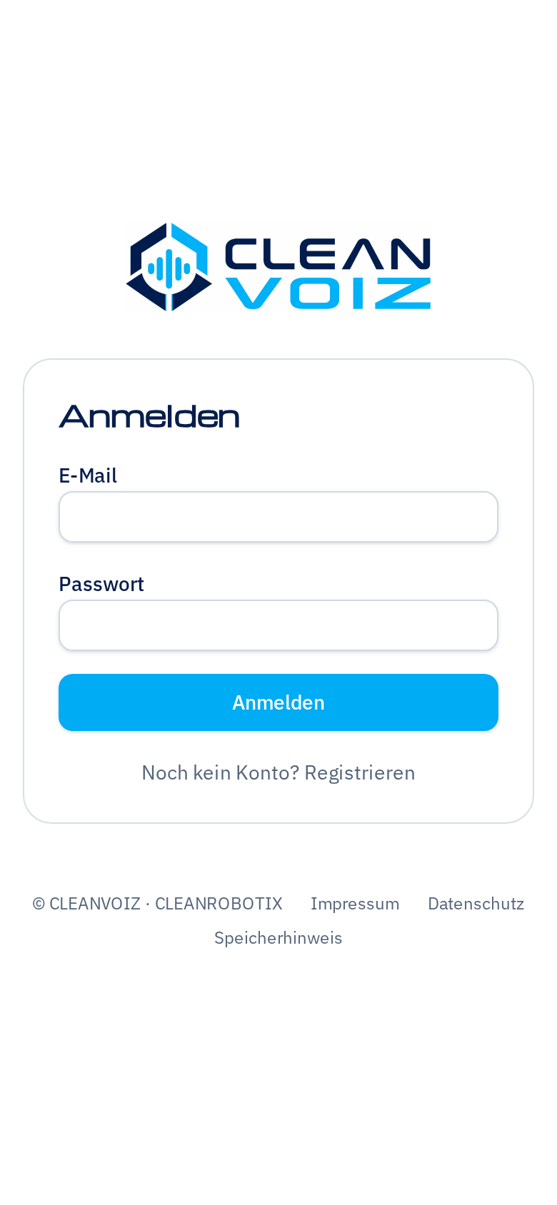 CLEANVOIZ Anmeldung mit E-Mail und Passwort