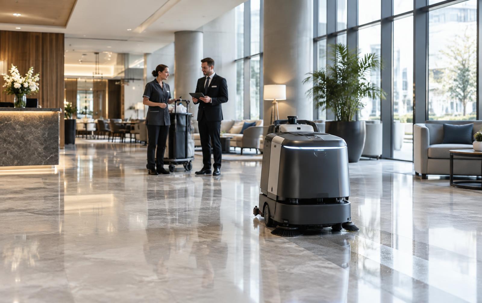 Reinigungsroboter im laufenden Hotelbetrieb