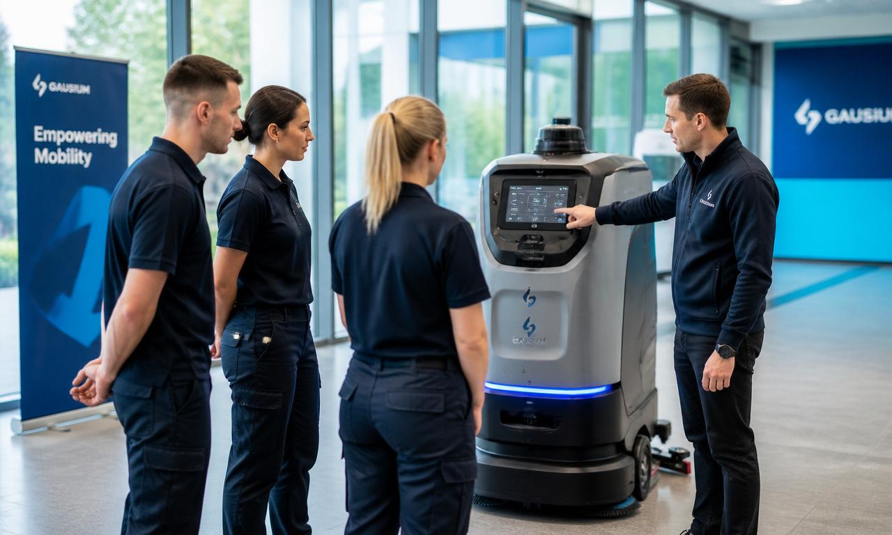 Praxisschulung an einem Reinigungsroboter